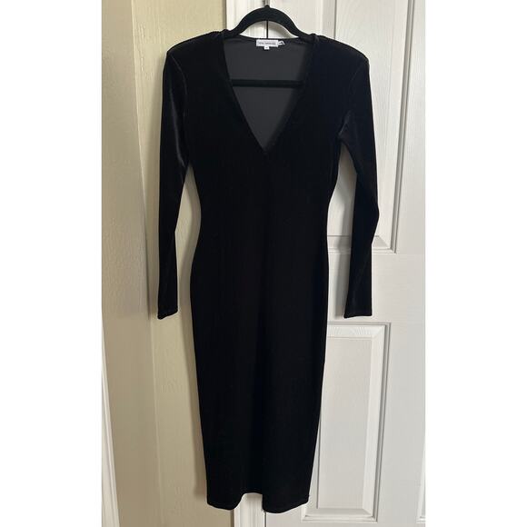 Good American Black Velvet Midi Dress Ribbed Size 2 - Picture 3 of 9